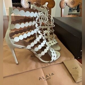 Alaia white suede laser cut heels size 9.5 or 39.5